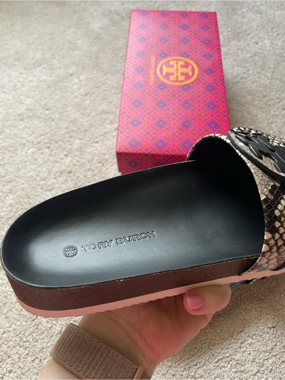 Tory Burch Black & Snakeskin Platform Slide Sandals - Picture 6 of 7